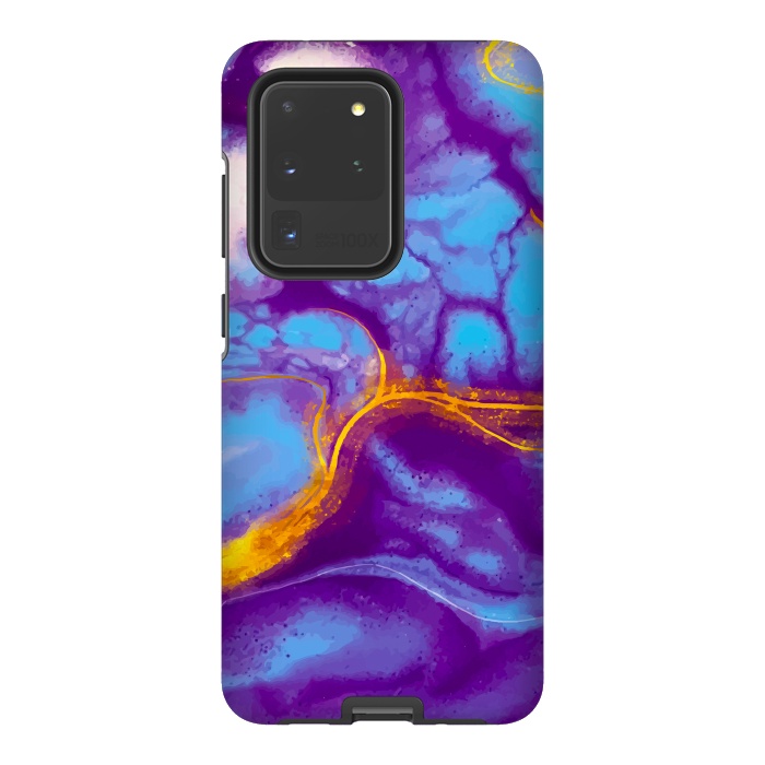Galaxy S20 Ultra StrongFit blue purple gold marble by haroulita