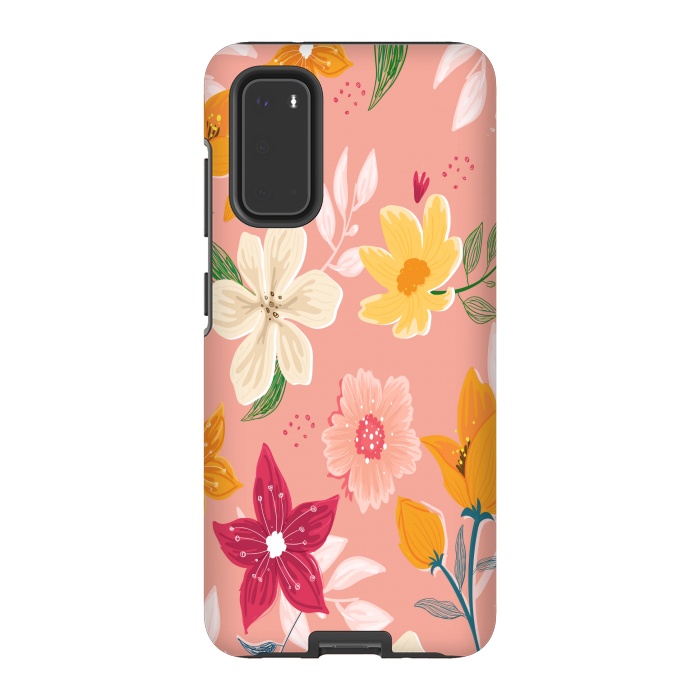 Galaxy S20 StrongFit peach floral print by MALLIKA