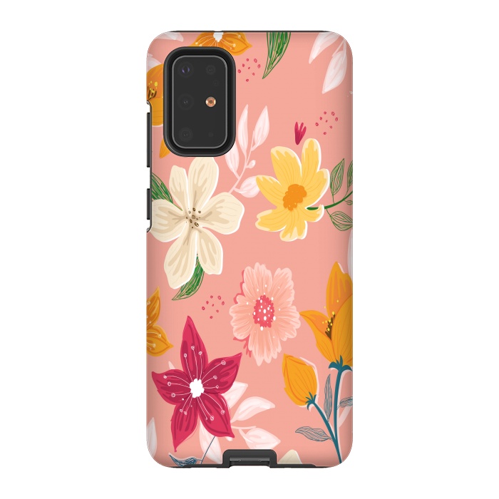 Galaxy S20 Plus StrongFit peach floral print by MALLIKA