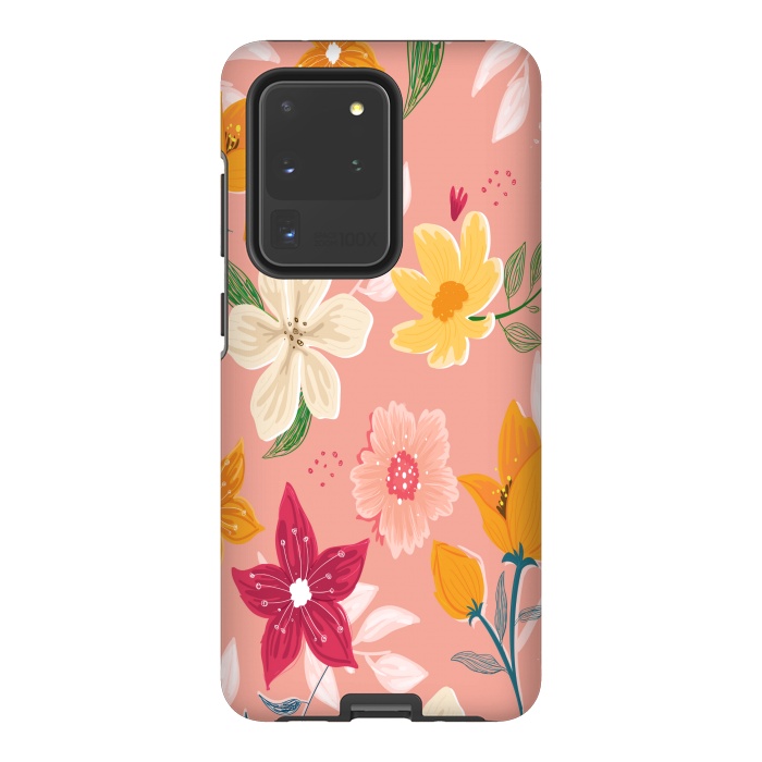 Galaxy S20 Ultra StrongFit peach floral print by MALLIKA