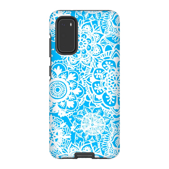 Galaxy S20 StrongFit Blue and White Mandala Pattern by Julie Erin Designs