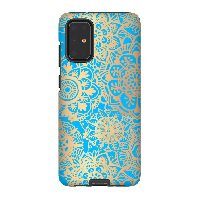 Galaxy S20 Plus StrongFit Light Blue and Gold Mandala Pattern by Julie Erin Designs