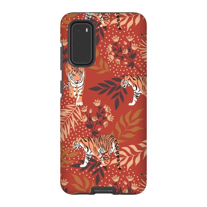 Galaxy S20 StrongFit Tigers. Red pattern by Julia Badeeva