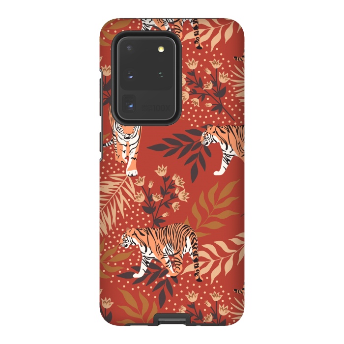 Galaxy S20 Ultra StrongFit Tigers. Red pattern by Julia Badeeva
