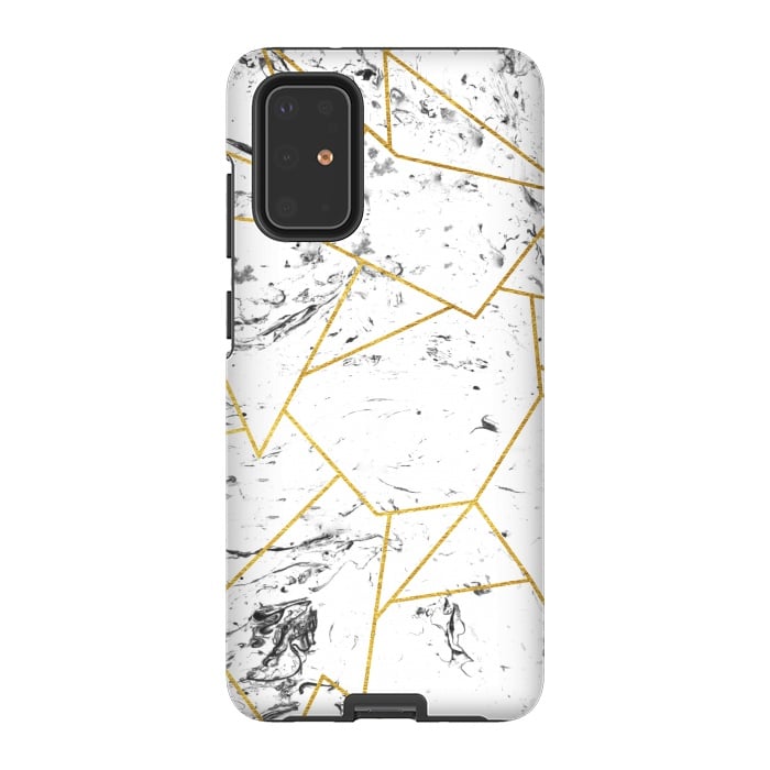 Galaxy S20 Plus StrongFit White marble and gold frame by Julia Badeeva