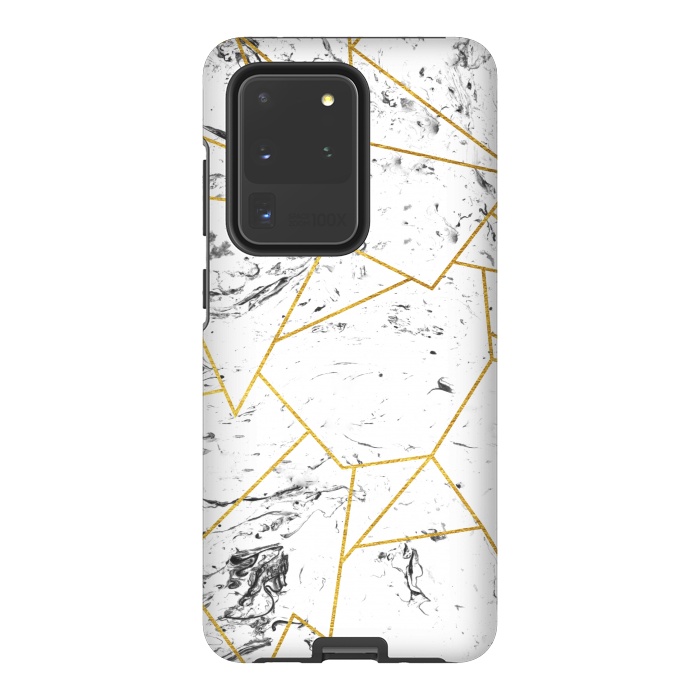 Galaxy S20 Ultra StrongFit White marble and gold frame by Julia Badeeva