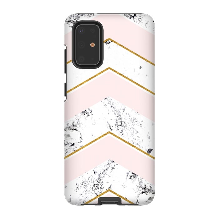 Galaxy S20 Plus StrongFit Marble. Pink and gold by Julia Badeeva