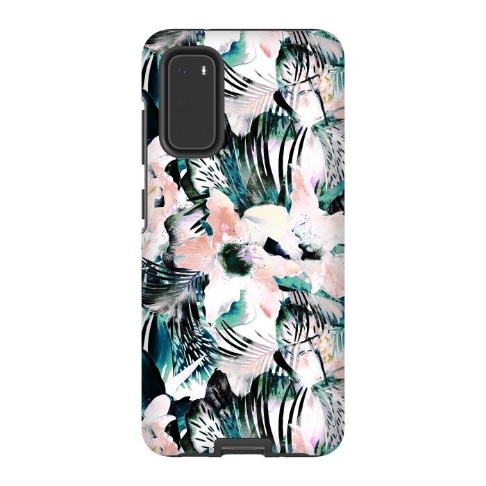 Galaxy S20 StrongFit Tropical flowers and palm leaves by Oana 