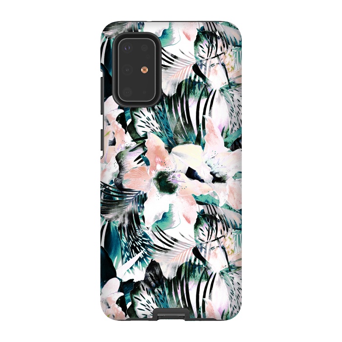 Galaxy S20 Plus StrongFit Tropical flowers and palm leaves by Oana 