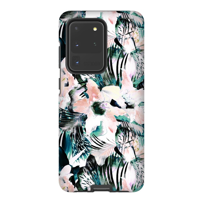 Galaxy S20 Ultra StrongFit Tropical flowers and palm leaves by Oana 