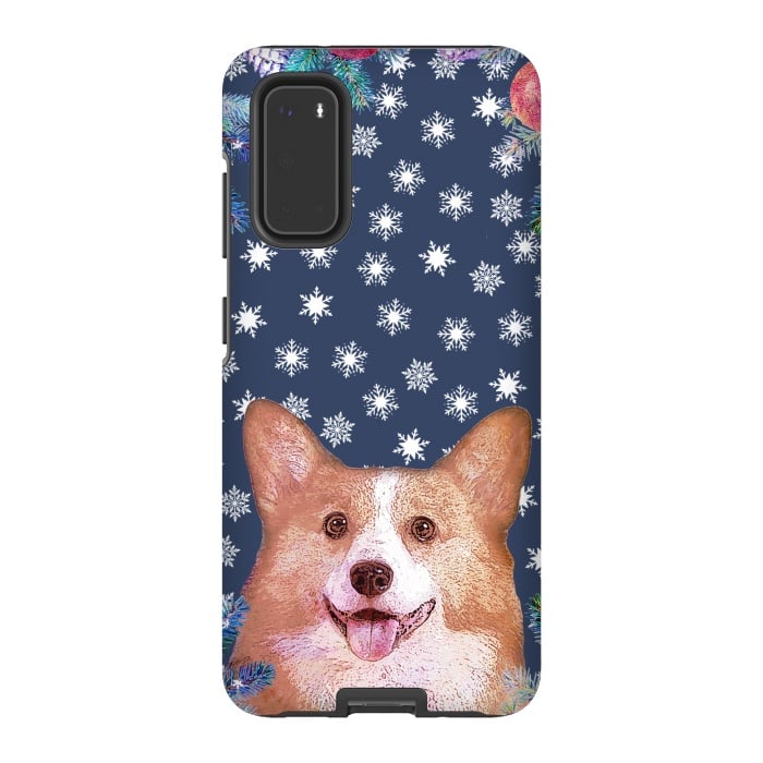 Galaxy S20 StrongFit Corgi, snowflakes and winter decorations by Oana 