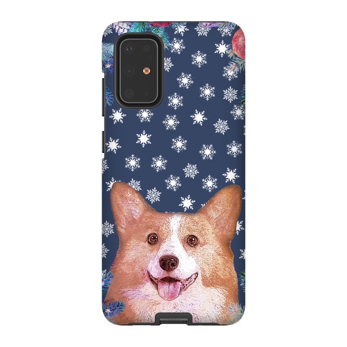 Galaxy S20 Plus StrongFit Corgi, snowflakes and winter decorations by Oana 