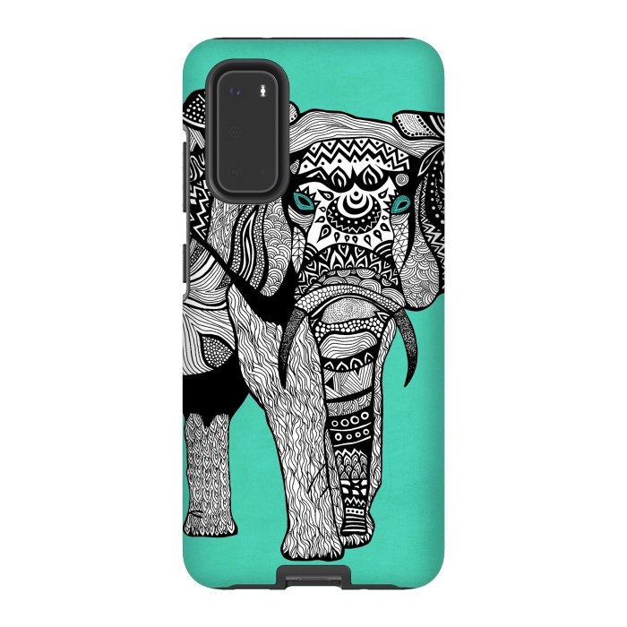 Galaxy S20 StrongFit Turquoise Elephant by Pom Graphic Design