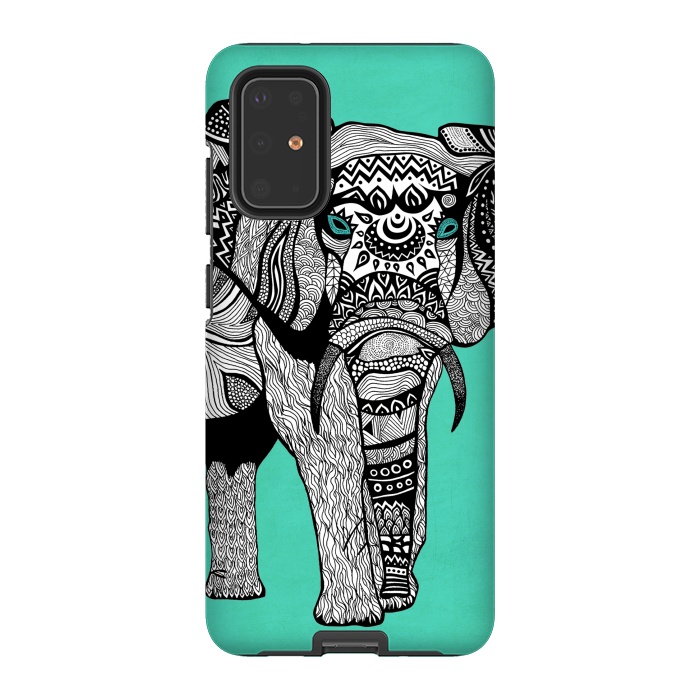 Galaxy S20 Plus StrongFit Turquoise Elephant by Pom Graphic Design