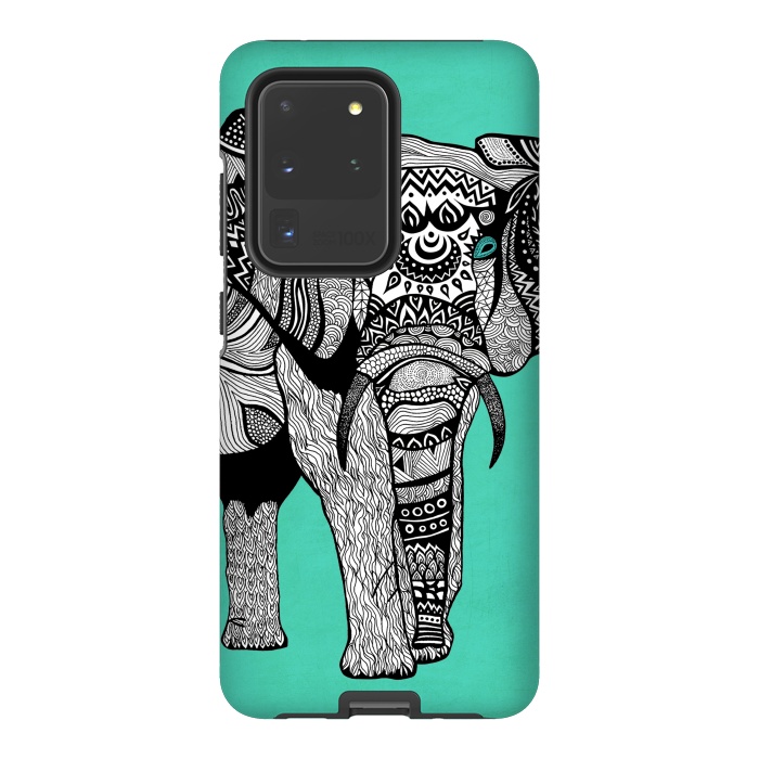 Galaxy S20 Ultra StrongFit Turquoise Elephant by Pom Graphic Design