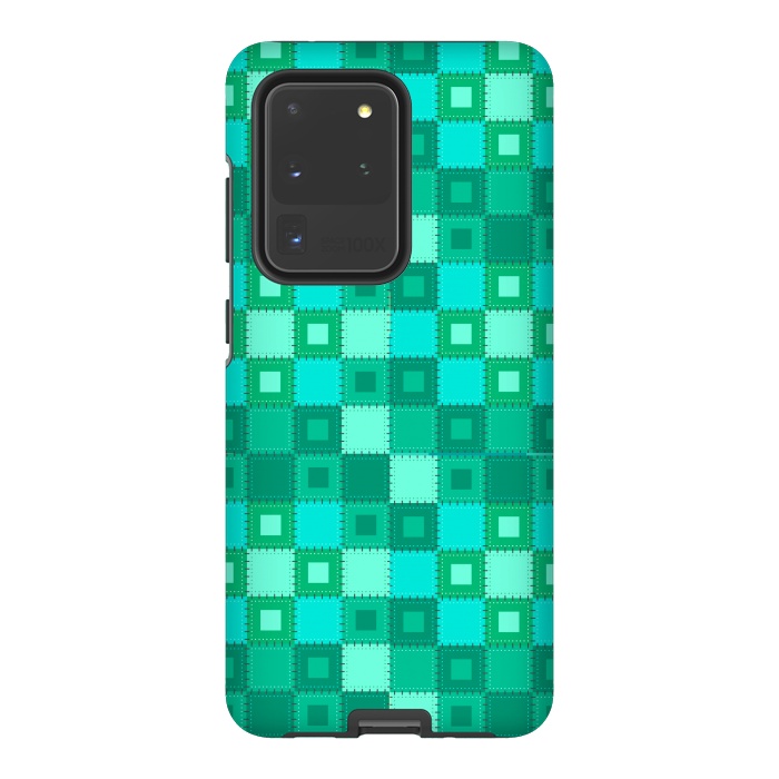 Galaxy S20 Ultra StrongFit blue green patchwork by MALLIKA