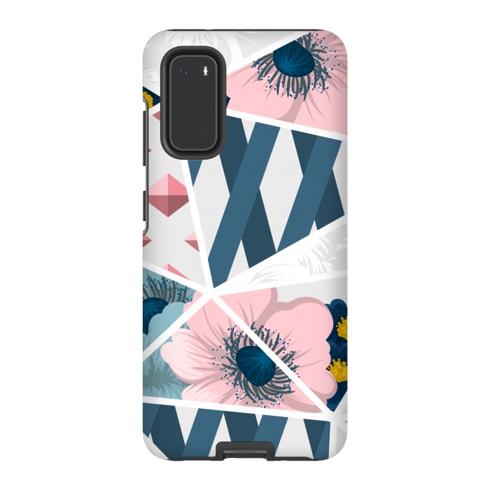 Galaxy S20 StrongFit BLUE PINK FLORAL PATCHWORK by MALLIKA