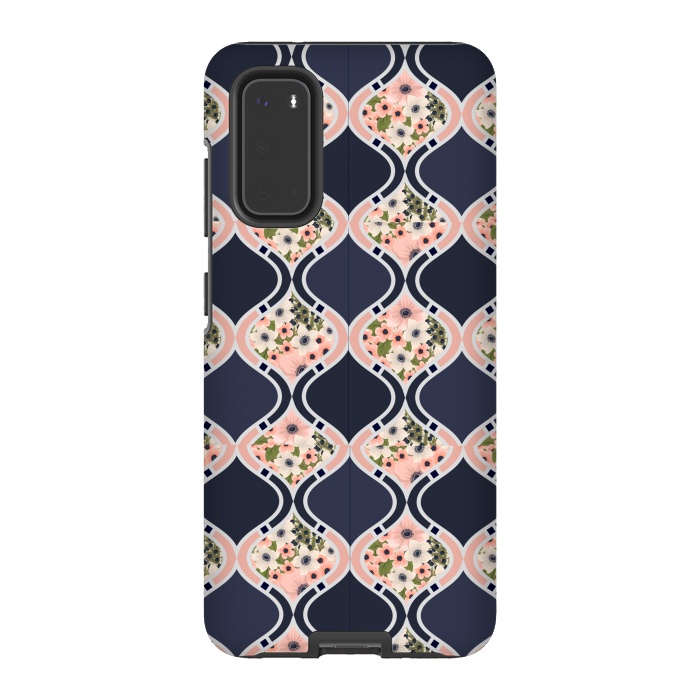 Galaxy S20 StrongFit blue peach floral print by MALLIKA
