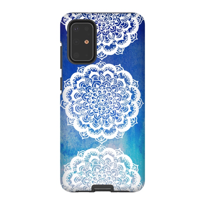 Galaxy S20 Plus StrongFit Intricate Mandala on Watercolor Blue by Tangerine-Tane