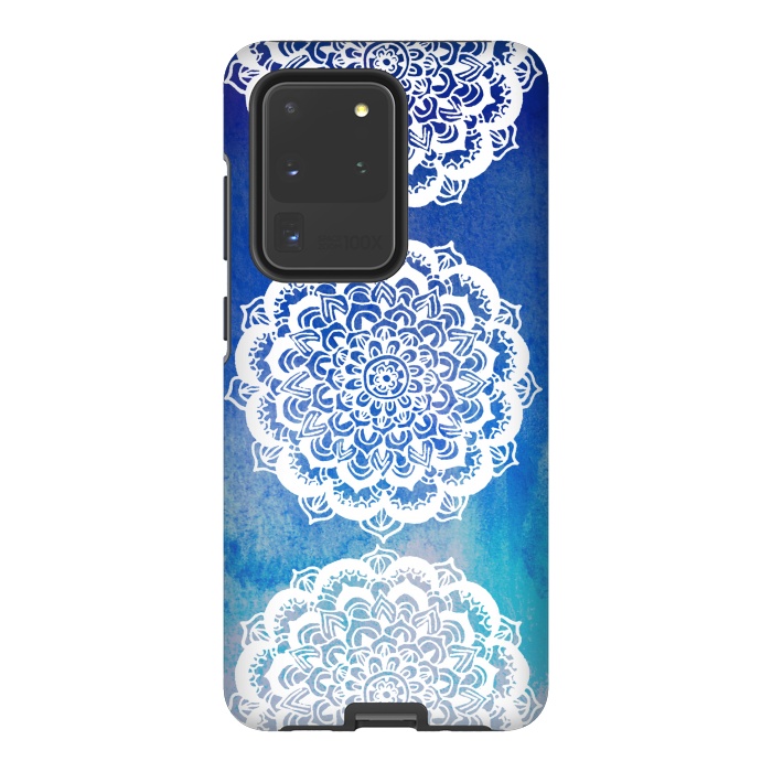 Galaxy S20 Ultra StrongFit Intricate Mandala on Watercolor Blue by Tangerine-Tane