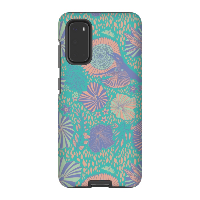 Galaxy S20 StrongFit Mint bird and dragonfly by Nina Leth