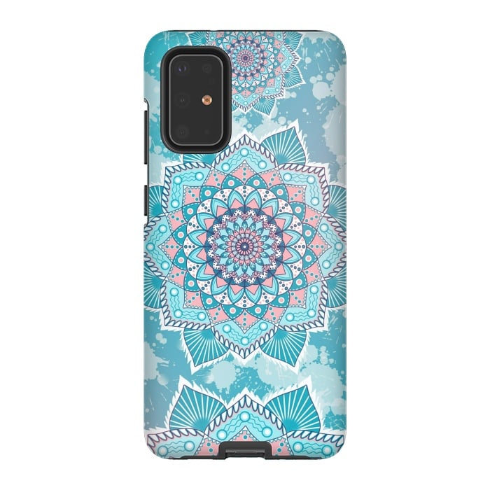 Galaxy S20 Plus StrongFit Flower mandala turquoise blue by Jms