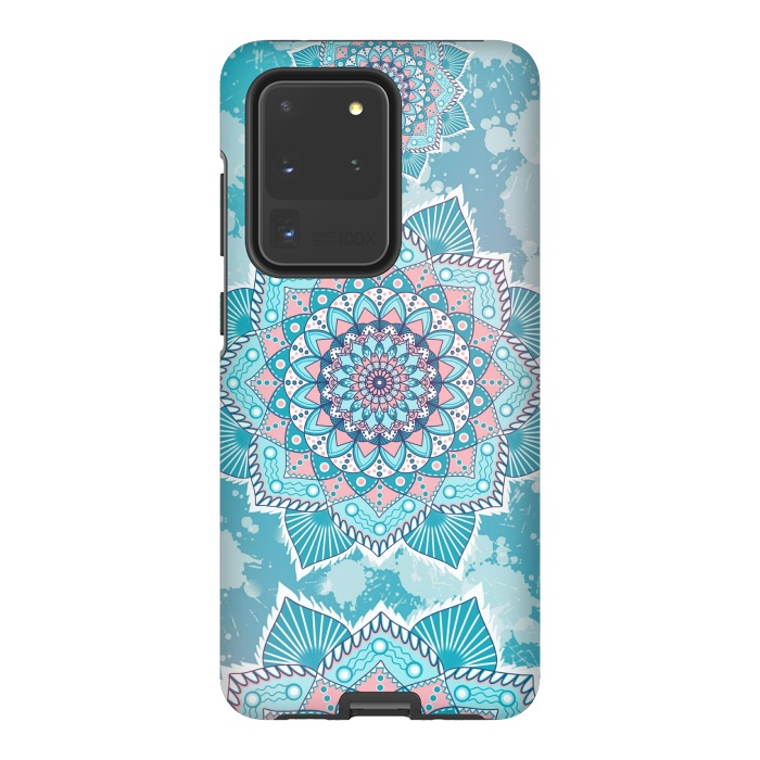 Galaxy S20 Ultra StrongFit Flower mandala turquoise blue by Jms