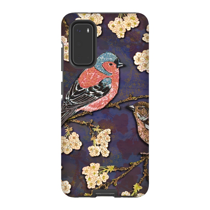 Galaxy S20 StrongFit Chaffinches in Cherry Blossom by Lotti Brown