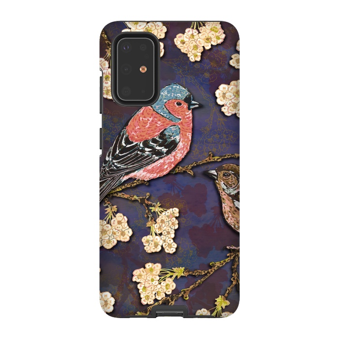 Galaxy S20 Plus StrongFit Chaffinches in Cherry Blossom by Lotti Brown