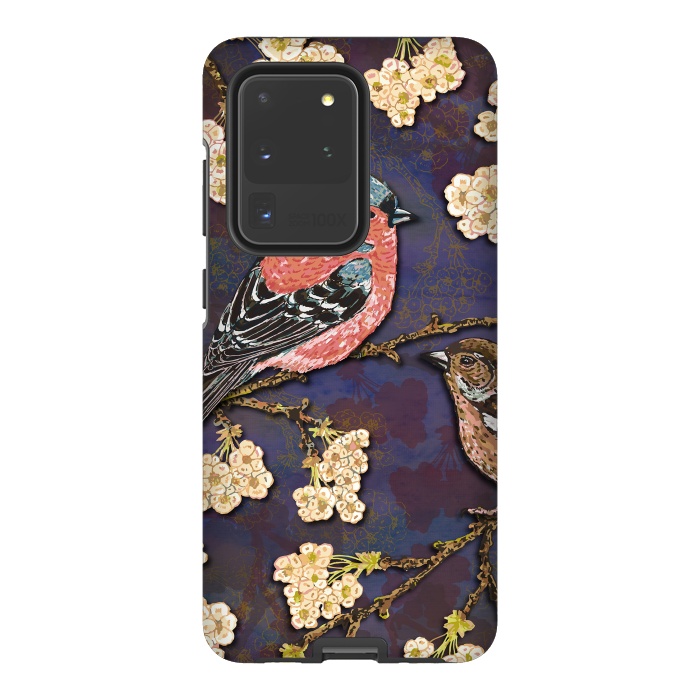Galaxy S20 Ultra StrongFit Chaffinches in Cherry Blossom by Lotti Brown