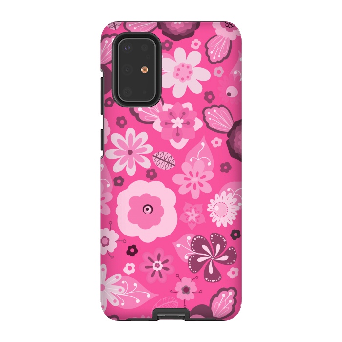 Galaxy S20 Plus StrongFit Kitsch 70s Flowers in Bright Pink Hues by Paula Ohreen