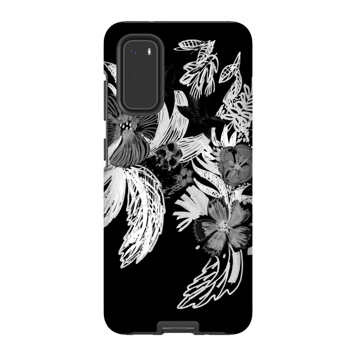 Galaxy S20 StrongFit Black and white marker sketched flowers by Oana 