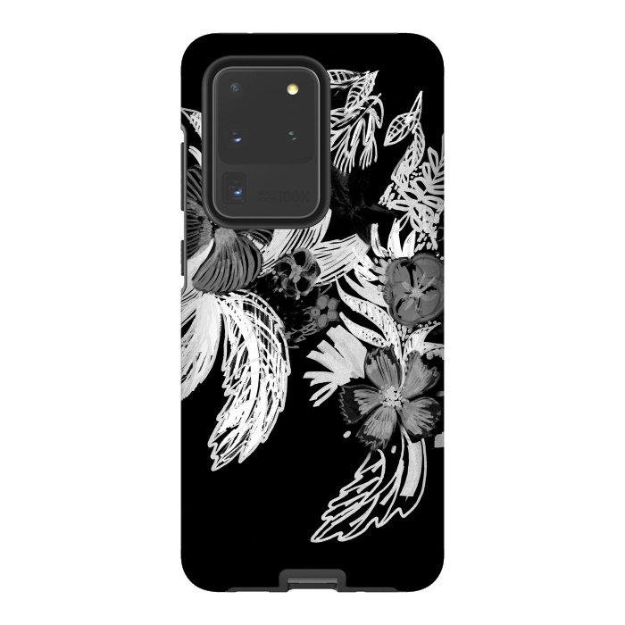 Galaxy S20 Ultra StrongFit Black and white marker sketched flowers by Oana 