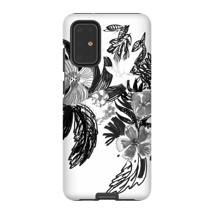 Galaxy S20 Plus StrongFit Black ink sketched flowers by Oana 