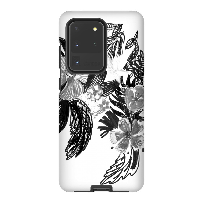 Galaxy S20 Ultra StrongFit Black ink sketched flowers by Oana 