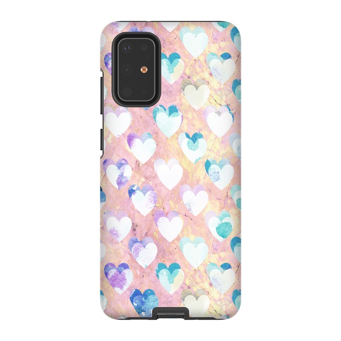 Galaxy S20 Plus StrongFit Pastel painted hearts on pink marble Valentine by Oana 
