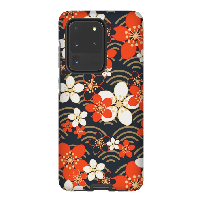 Galaxy S20 Ultra StrongFit white floral ethnic pattern 2  by MALLIKA