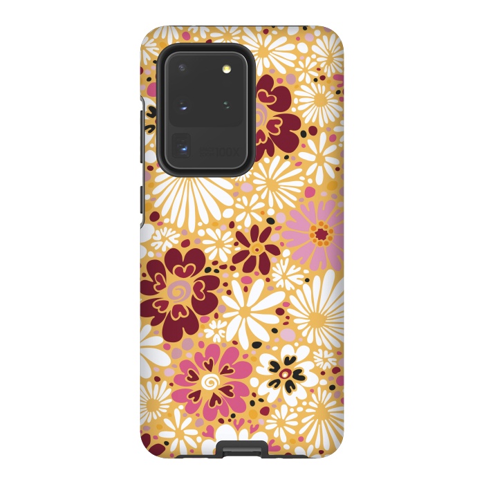 Galaxy S20 Ultra StrongFit 70s Valentine Flowers in Pink, Cream and Yellow by Paula Ohreen