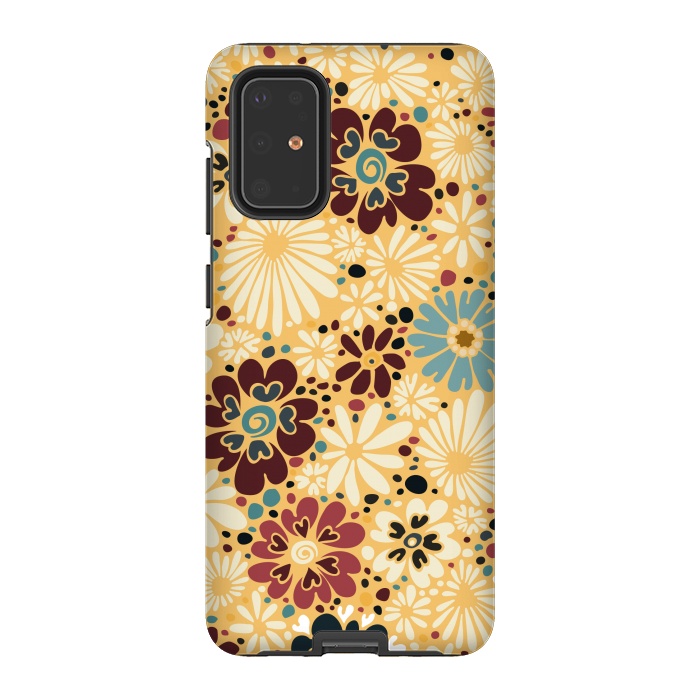 Galaxy S20 Plus StrongFit 70s Valentine Flowers in Blue and Yellow by Paula Ohreen