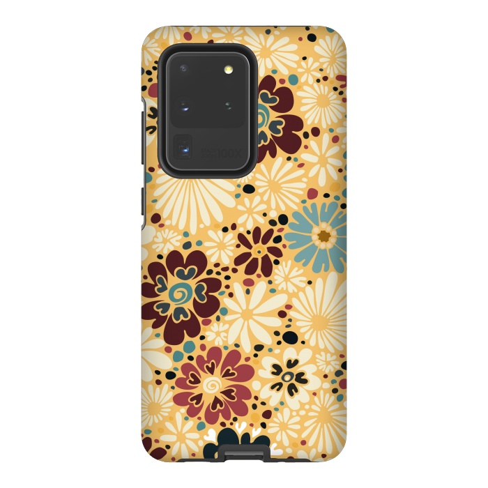 Galaxy S20 Ultra StrongFit 70s Valentine Flowers in Blue and Yellow by Paula Ohreen