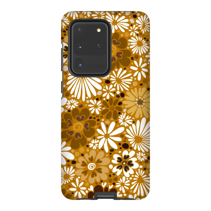 Galaxy S20 Ultra StrongFit 70s Valentine Flowers in Mustard and White by Paula Ohreen