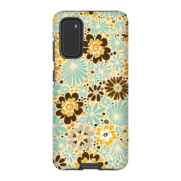 Galaxy S20 StrongFit 70s Valentine Flowers in Orange, Brown and Blue by Paula Ohreen