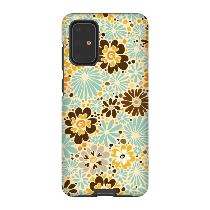 Galaxy S20 Plus StrongFit 70s Valentine Flowers in Orange, Brown and Blue by Paula Ohreen