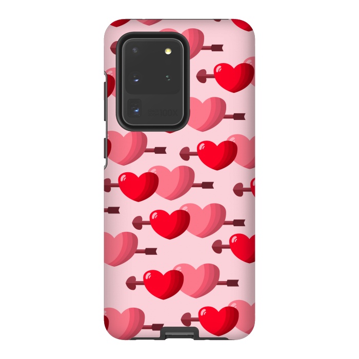 Galaxy S20 Ultra StrongFit pink red hearts pattern by MALLIKA