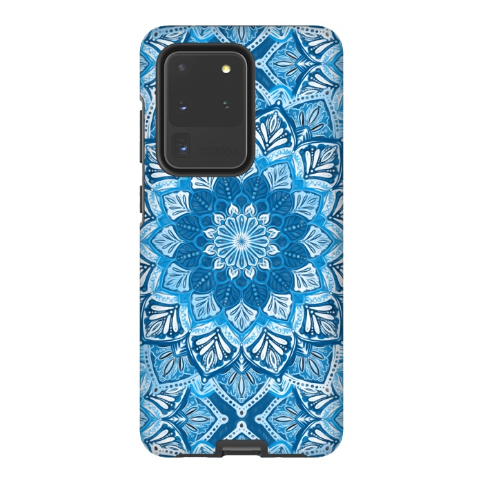 Galaxy S20 Ultra StrongFit Boho Mandala in Monochrome Blue and White by Micklyn Le Feuvre