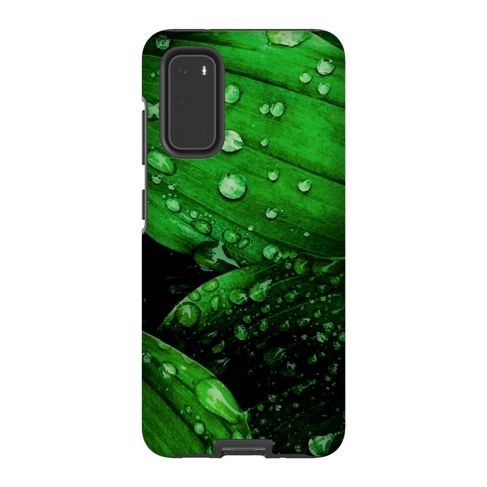 Galaxy S20 StrongFit green leaf with raindrops by haroulita