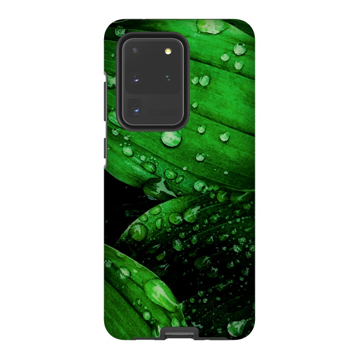 Galaxy S20 Ultra StrongFit green leaf with raindrops by haroulita