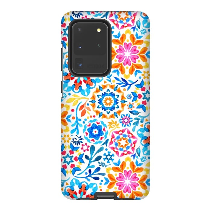 Galaxy S20 Ultra StrongFit Watercolor Kaleidoscope Floral - brights by Micklyn Le Feuvre