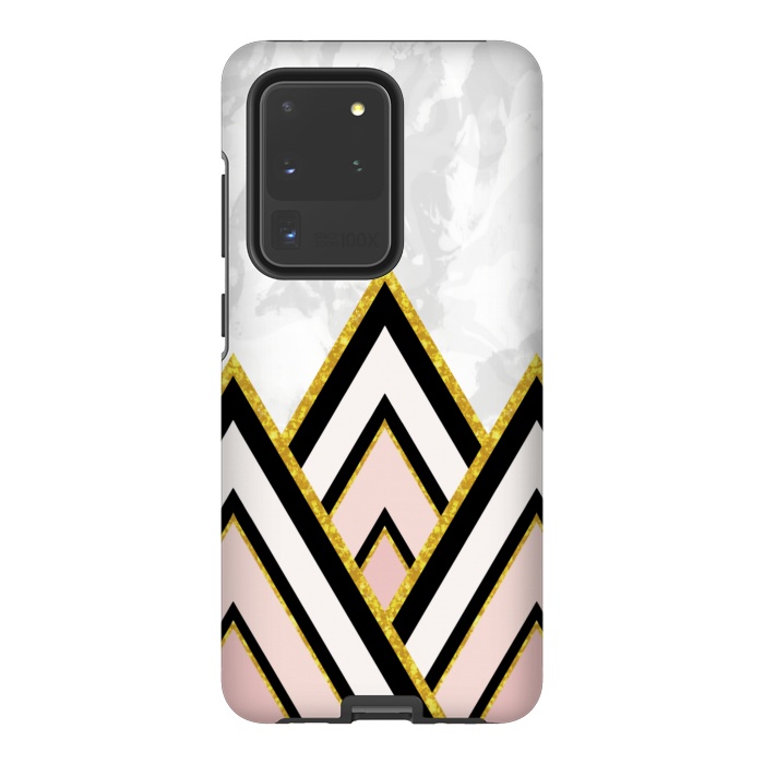 Galaxy S20 Ultra StrongFit Geometric pink gold triangles by Jms