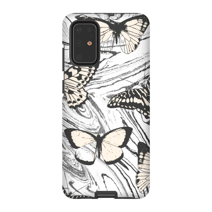 Galaxy S20 Plus StrongFit Butterflies and black ink marble by Oana 